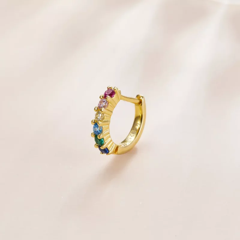 (imagen para) Aretes de aro estilo Pandora con diseño de arcoíris en el lado de la oreja - SCE - Ver 3