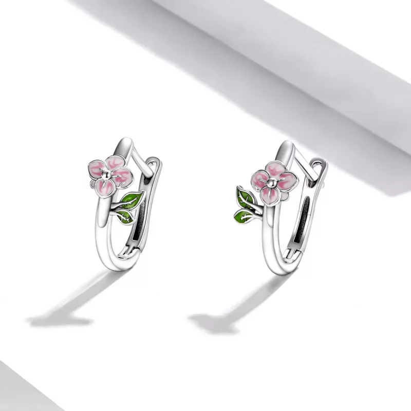 (imagen para) Aretes de aro estilo Pandora con flores de cerezo de primavera - SCE1287 - Ver 2