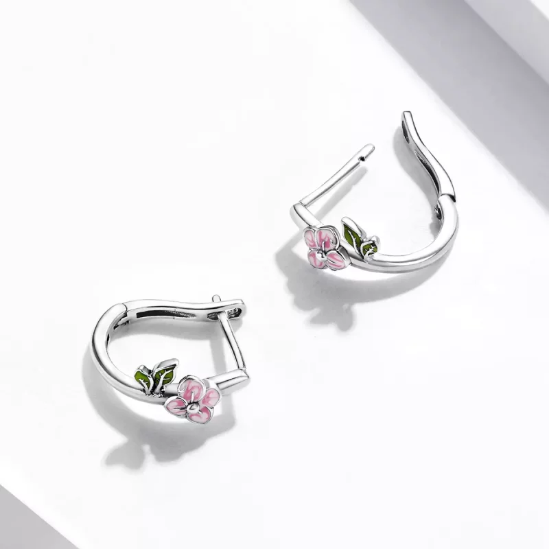 (imagen para) Aretes de aro estilo Pandora con flores de cerezo de primavera - SCE1287 - Ver 3