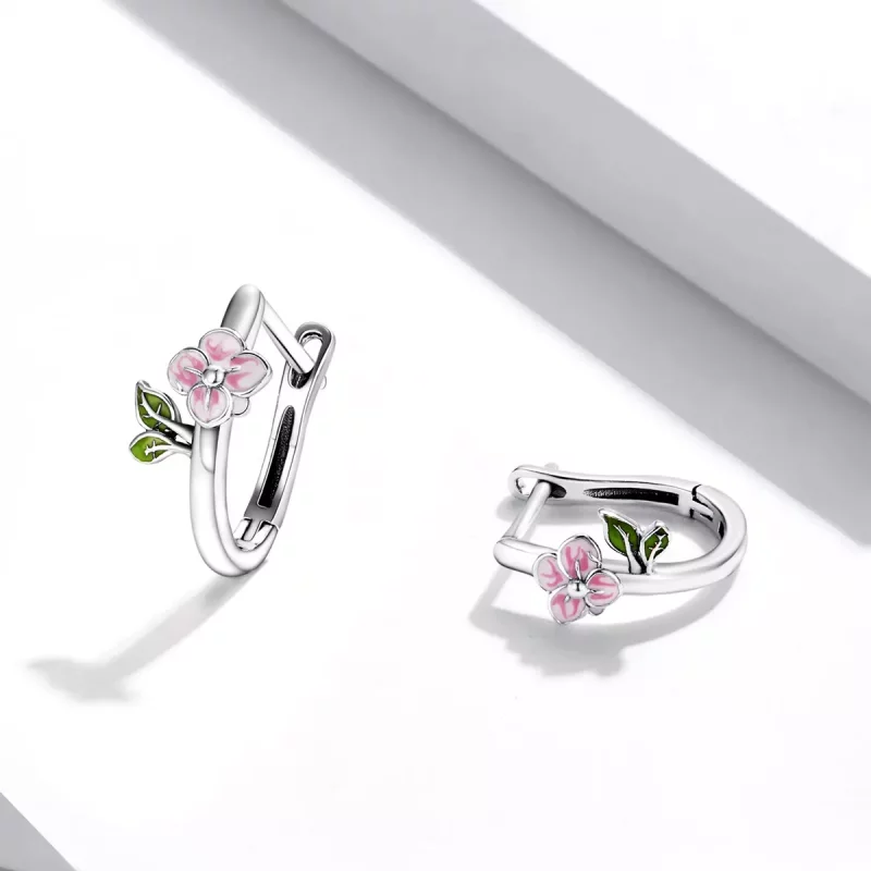 (imagen para) Aretes de aro estilo Pandora con flores de cerezo de primavera - SCE1287 - Ver 4