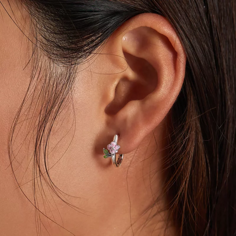 (imagen para) Aretes de aro estilo Pandora con flores de cerezo de primavera - SCE1287 - Ver 5
