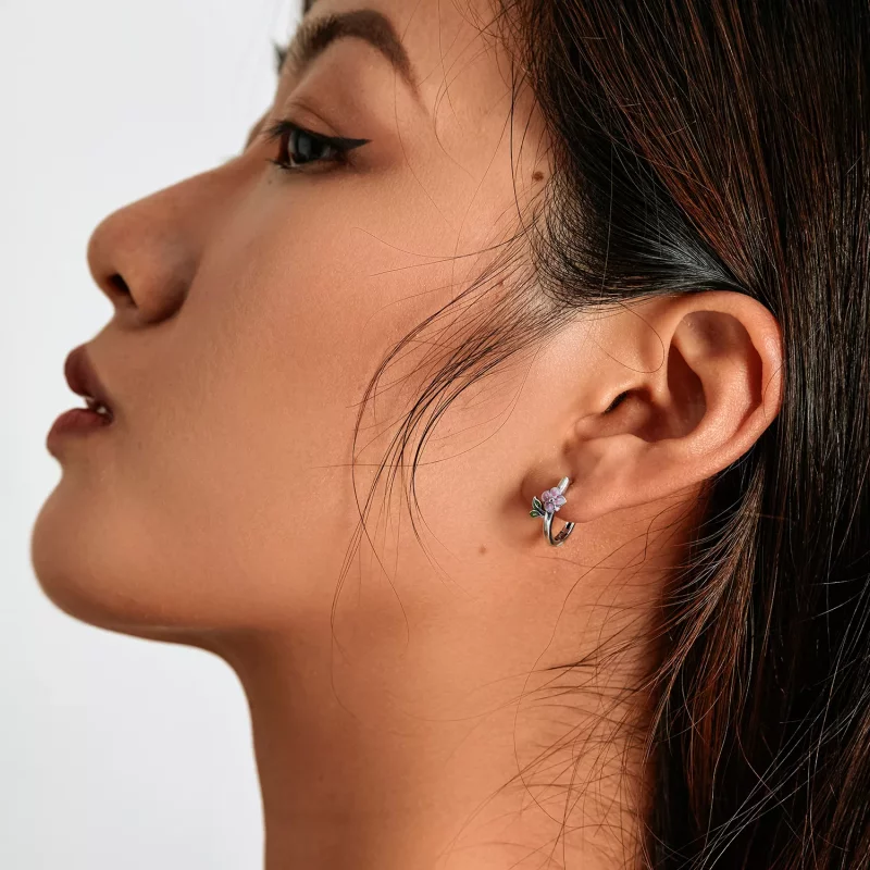 (imagen para) Aretes de aro estilo Pandora con flores de cerezo de primavera - SCE1287 - Ver 6