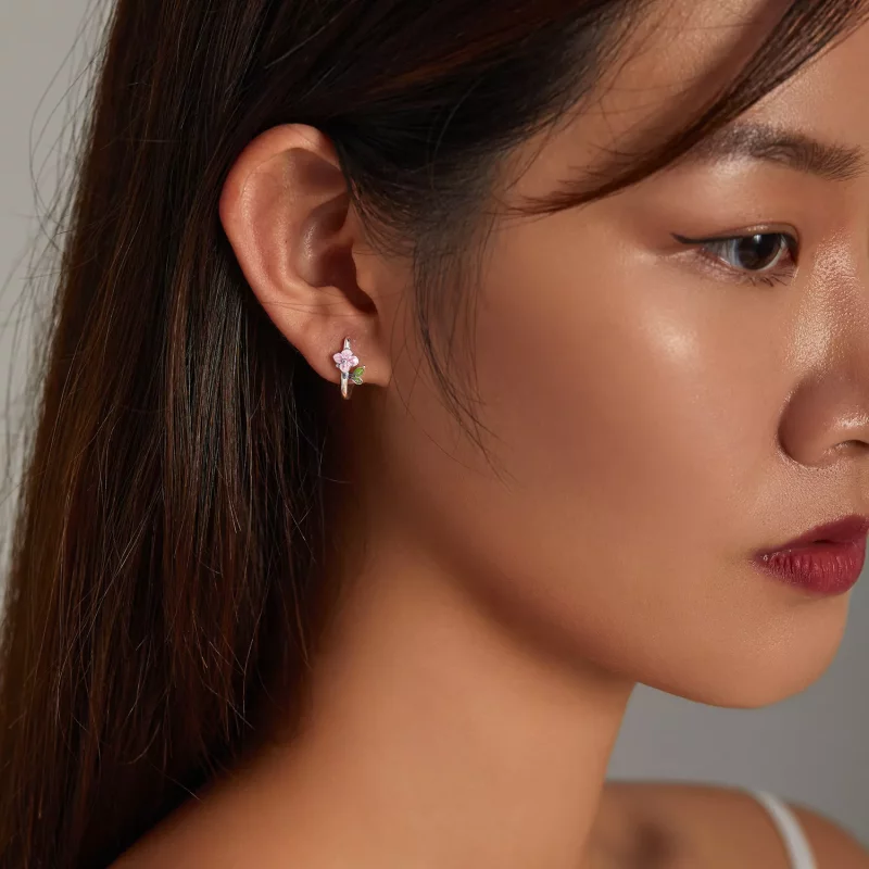 (imagen para) Aretes de aro estilo Pandora con flores de cerezo de primavera - SCE1287 - Ver 7