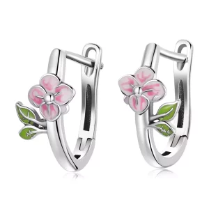 Aretes de aro estilo Pandora con flores de cerezo de primavera - SCE1287 (imagen para) Aretes de aro estilo Pandora con flores de cerezo de primavera - SCE1287