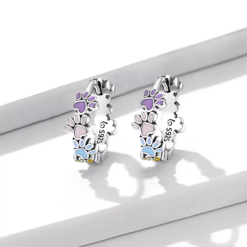 (imagen para) Aretes de aro estilo Pandora con garras coloridas - BSE580 - Ver 2
