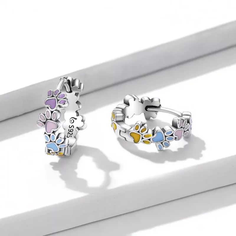 (imagen para) Aretes de aro estilo Pandora con garras coloridas - BSE580 - Ver 3