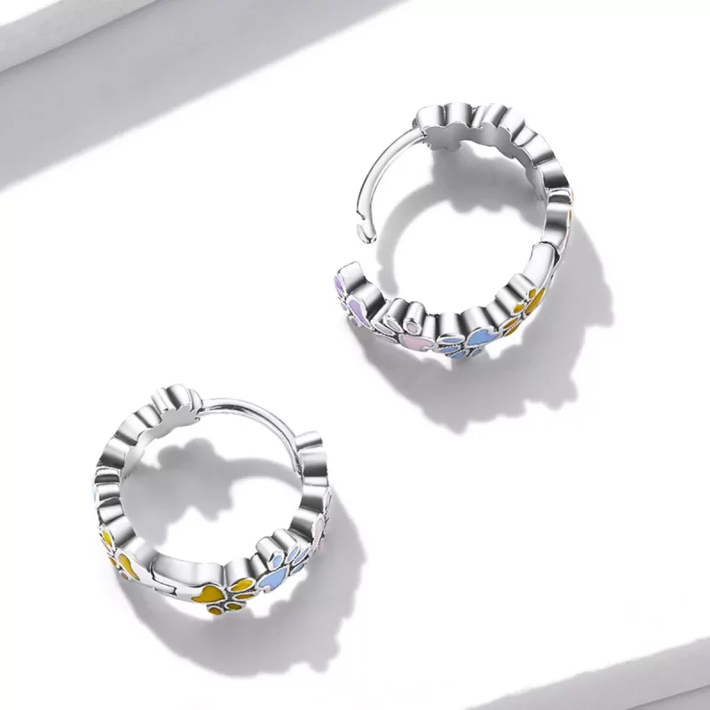 (imagen para) Aretes de aro estilo Pandora con garras coloridas - BSE580 - Ver 4