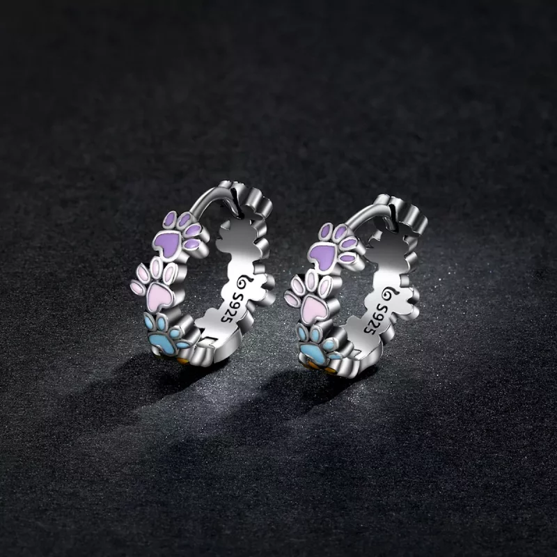 (imagen para) Aretes de aro estilo Pandora con garras coloridas - BSE580 - Ver 5