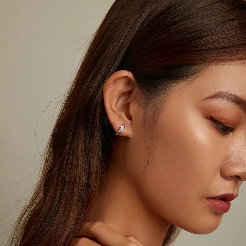 (imagen para) Aretes de aro estilo Pandora con garras coloridas - BSE580 - Ver 6