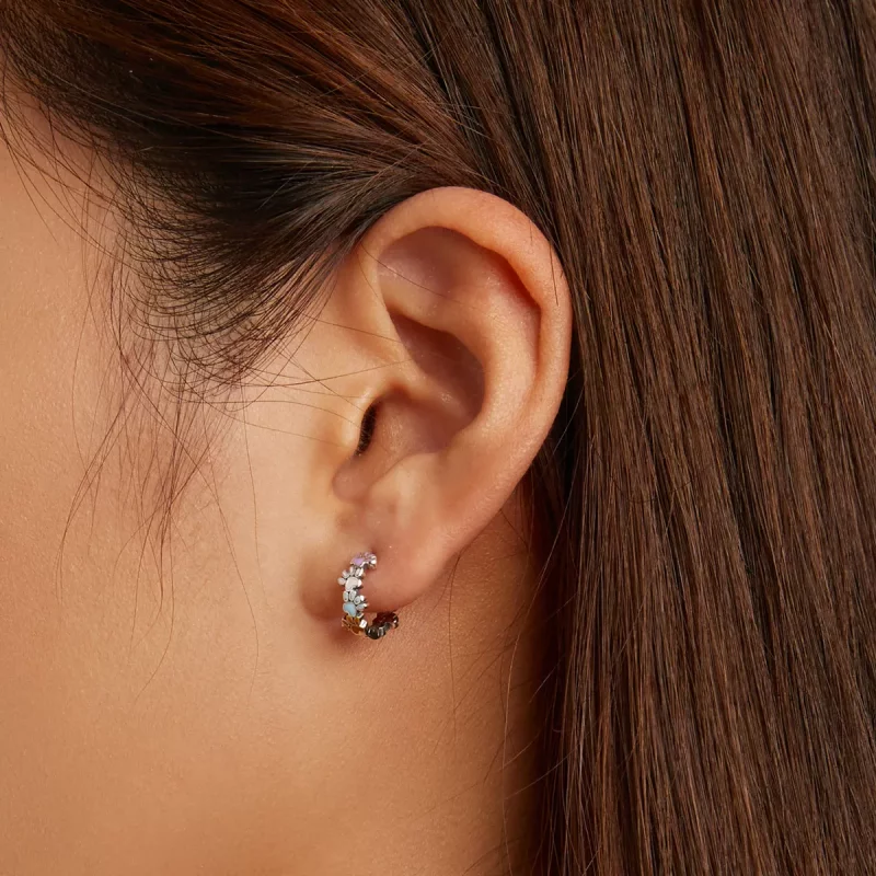 (imagen para) Aretes de aro estilo Pandora con garras coloridas - BSE580 - Ver 7