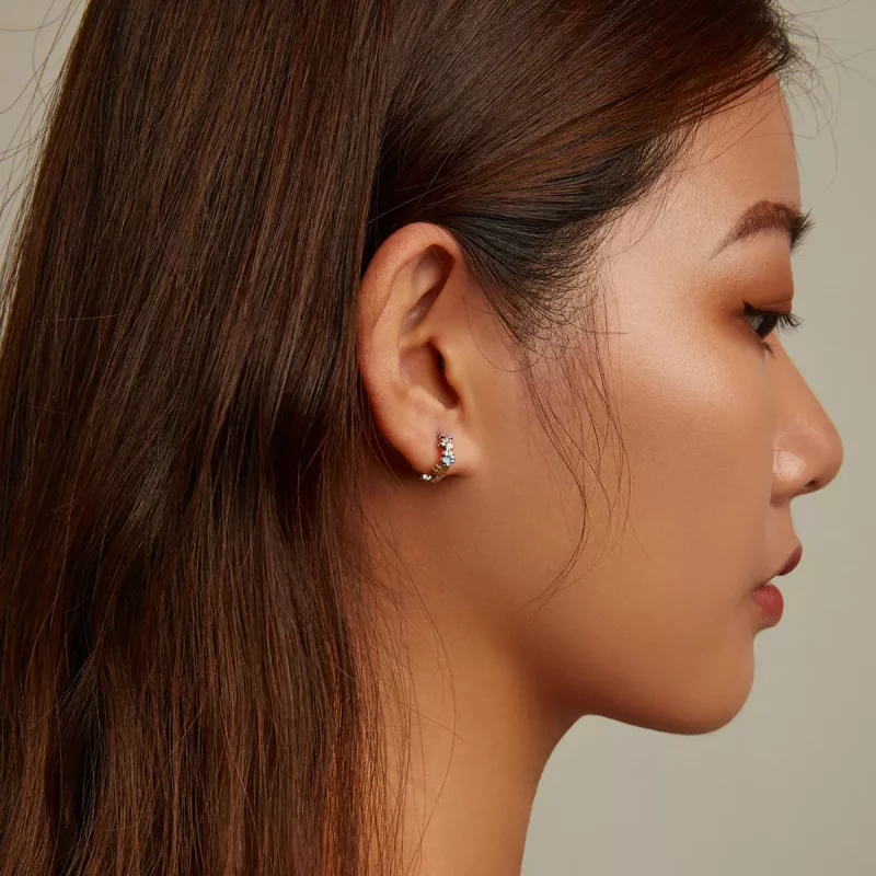 (imagen para) Aretes de aro estilo Pandora con garras coloridas - BSE580 - Ver 8