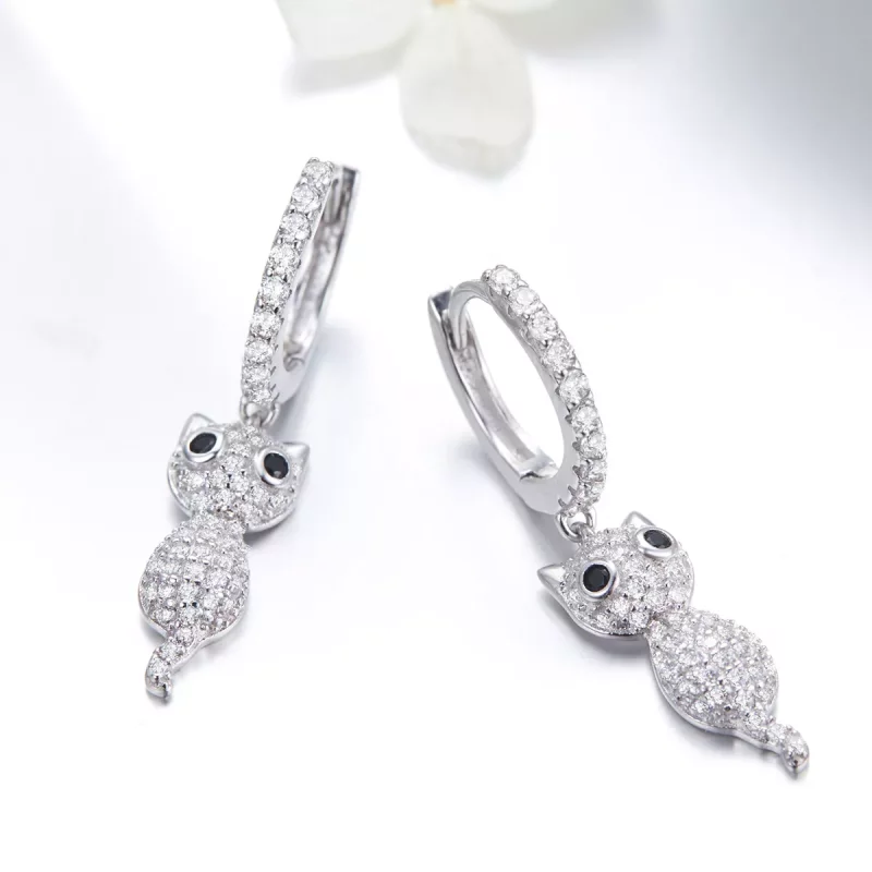 (imagen para) Aretes de aro estilo Pandora con gato feliz - SCE519 - Ver 2