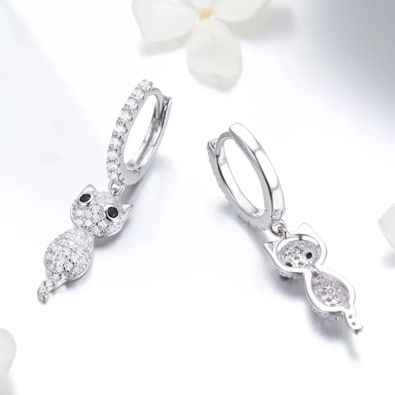 (imagen para) Aretes de aro estilo Pandora con gato feliz - SCE519 - Ver 3