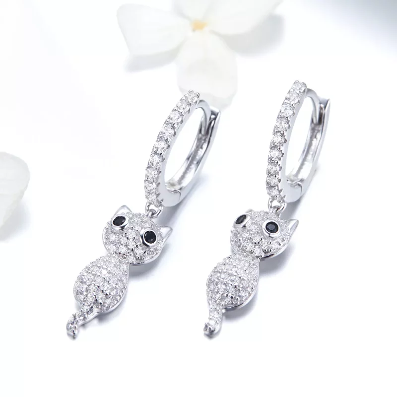 (imagen para) Aretes de aro estilo Pandora con gato feliz - SCE519 - Ver 4