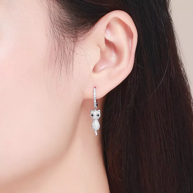(imagen para) Aretes de aro estilo Pandora con gato feliz - SCE519 - Ver 5