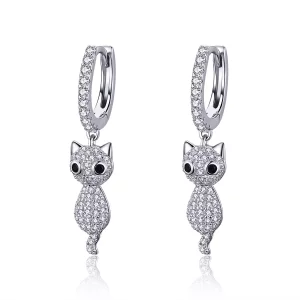 Aretes de aro estilo Pandora con gato feliz - SCE519 (imagen para) Aretes de aro estilo Pandora con gato feliz - SCE519
