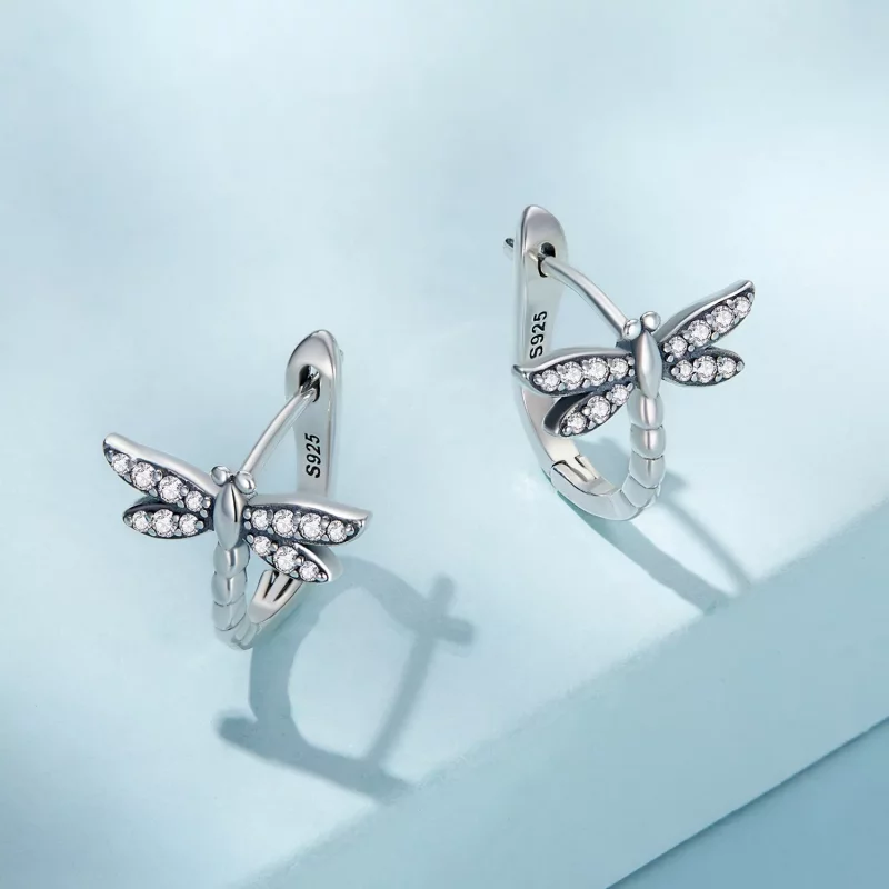 (imagen para) Aretes de aro estilo Pandora con libélulas - SCE1511 - Ver 3