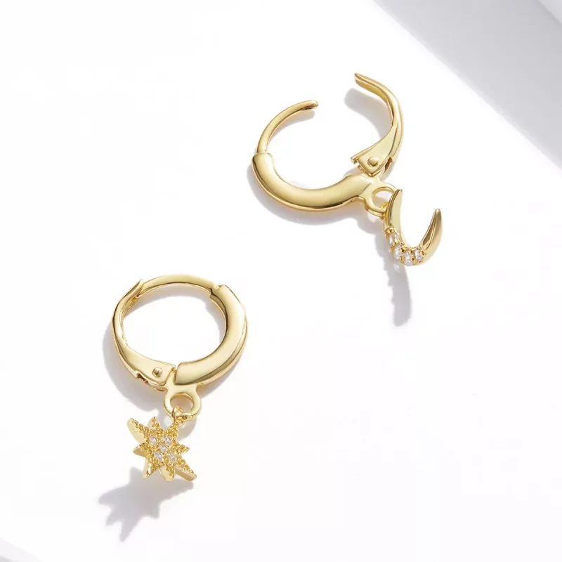 (imagen para) Aretes de aro estilo Pandora con luna dorada - SCE1267 - Ver 2