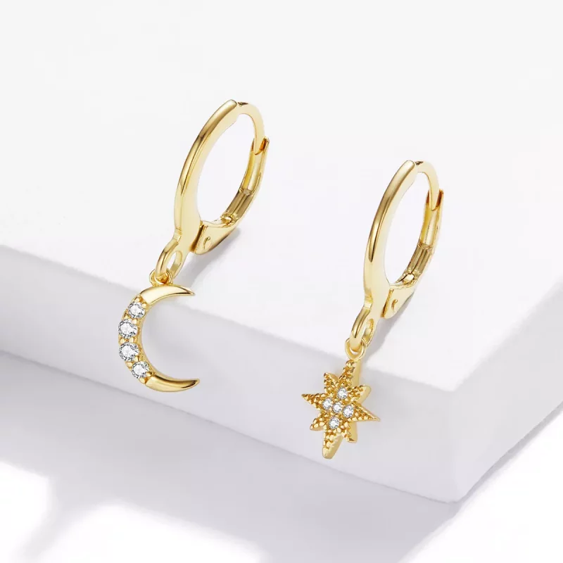 (imagen para) Aretes de aro estilo Pandora con luna dorada - SCE1267 - Ver 3