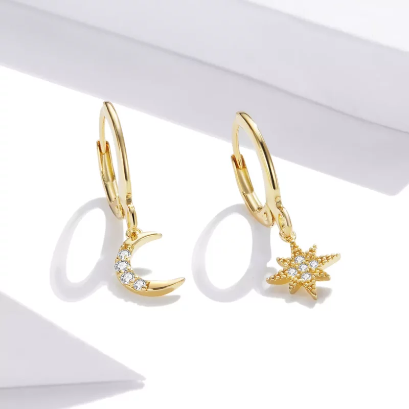 (imagen para) Aretes de aro estilo Pandora con luna dorada - SCE1267 - Ver 4