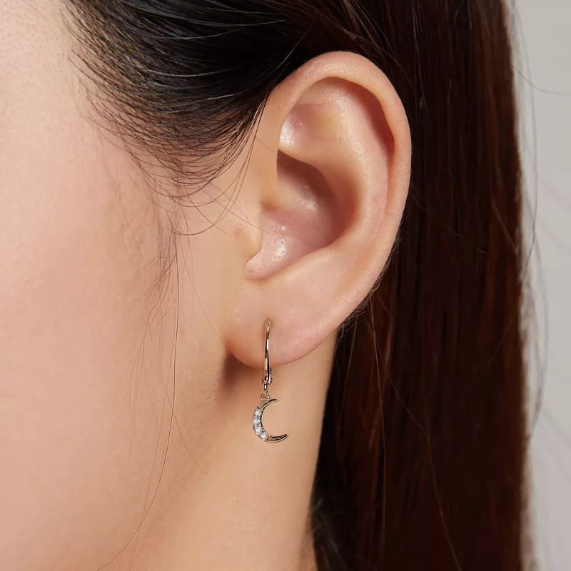 (imagen para) Aretes de aro estilo Pandora con luna dorada - SCE1267 - Ver 6