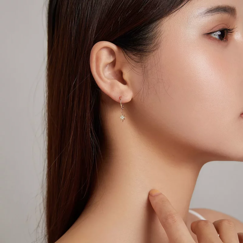 (imagen para) Aretes de aro estilo Pandora con luna dorada - SCE1267 - Ver 7