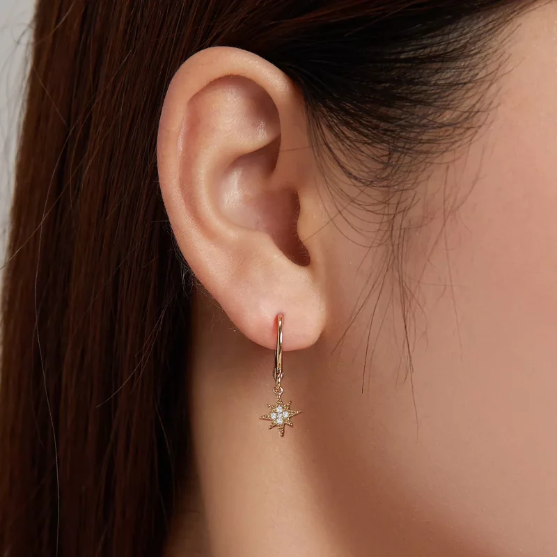 (imagen para) Aretes de aro estilo Pandora con luna dorada - SCE1267 - Ver 8