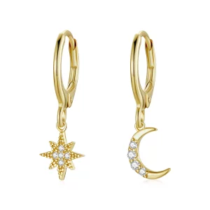 (imagen para) Aretes de aro estilo Pandora con luna dorada - SCE1267
