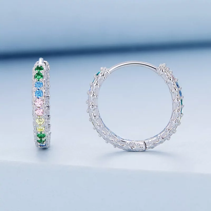 (imagen para) Aretes de aro estilo Pandora con patrón de color y circonio - BSE683 - Ver 2