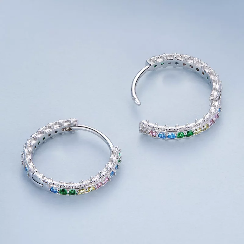 (imagen para) Aretes de aro estilo Pandora con patrón de color y circonio - BSE683 - Ver 4