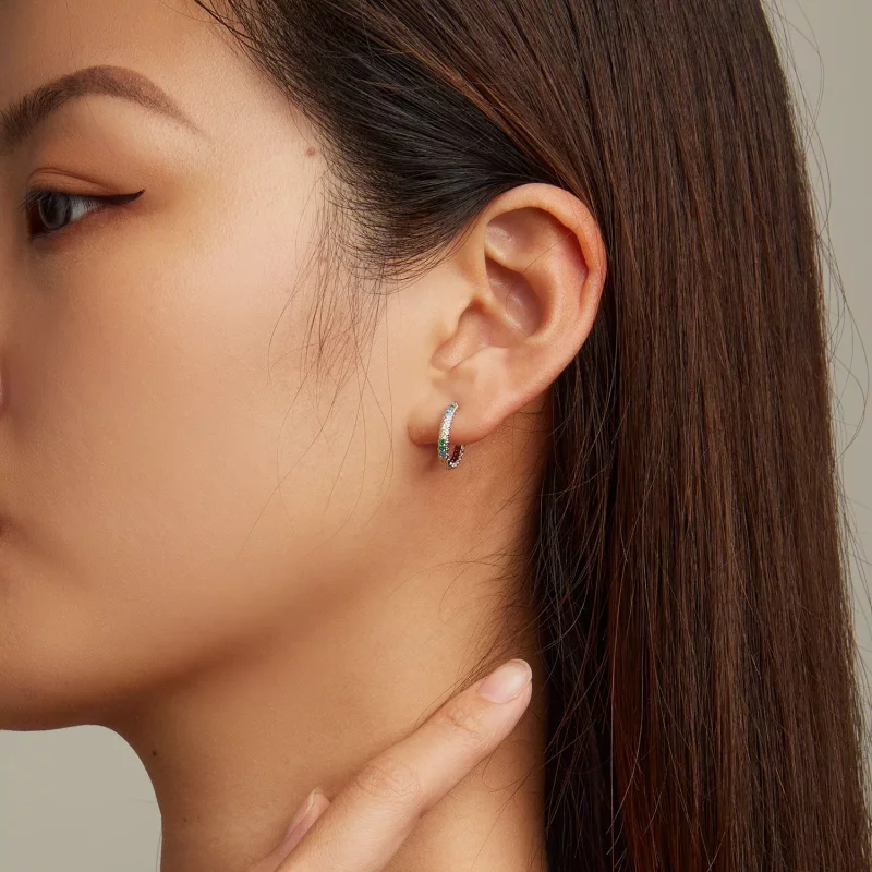 (imagen para) Aretes de aro estilo Pandora con patrón de color y circonio - BSE683 - Ver 5