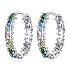 (imagen para) Aretes de aro estilo Pandora con patrón de color y circonio - BSE683