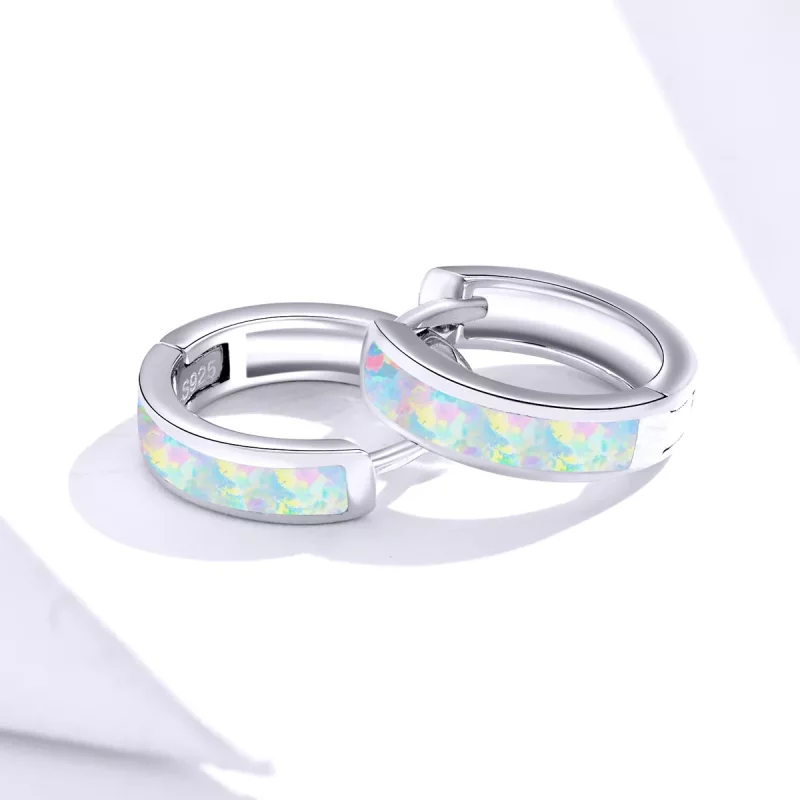 (imagen para) Aretes de aro simples con estilo Pandora y ópalo - SCE861 - Ver 2