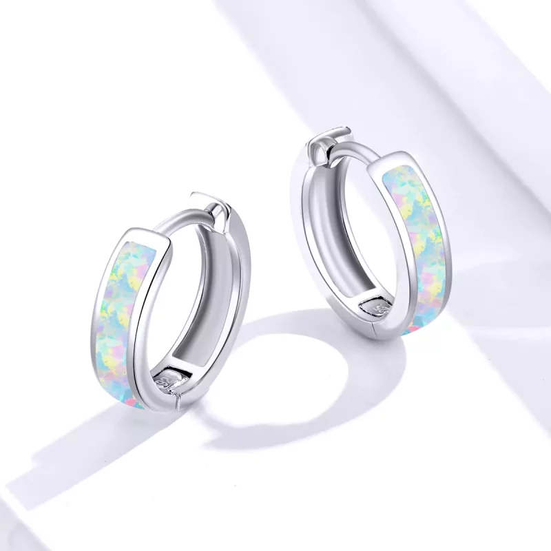 (imagen para) Aretes de aro simples con estilo Pandora y ópalo - SCE861 - Ver 3