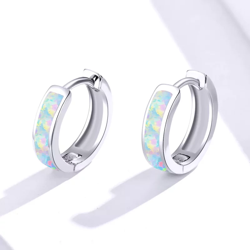 (imagen para) Aretes de aro simples con estilo Pandora y ópalo - SCE861 - Ver 4