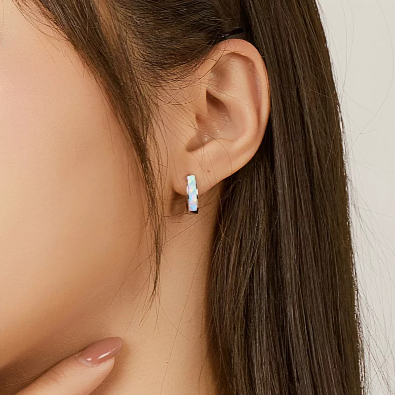 (imagen para) Aretes de aro simples con estilo Pandora y ópalo - SCE861 - Ver 5