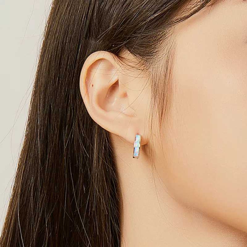 (imagen para) Aretes de aro simples con estilo Pandora y ópalo - SCE861 - Ver 7