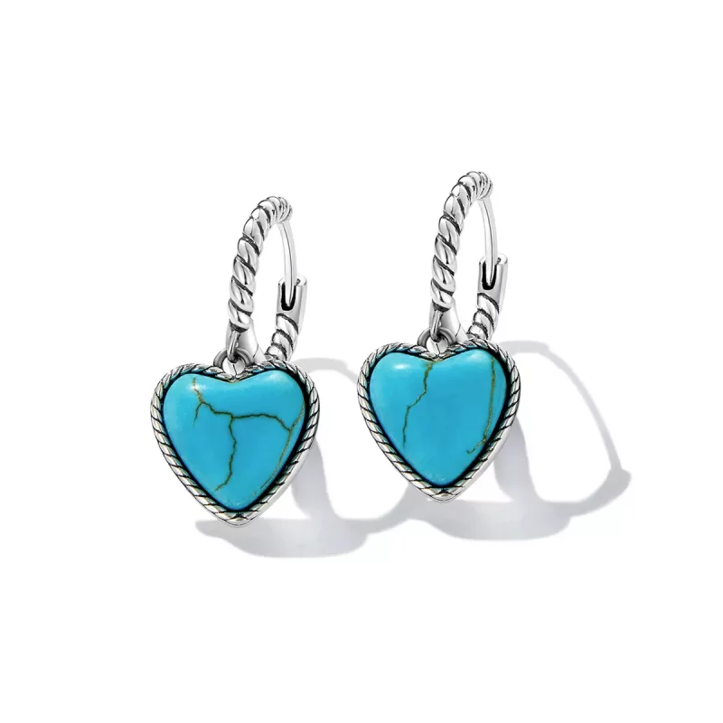 (imagen para) Aretes de Aro Turquesa con Estilo Pandora Love - BSE589 - Ver 2