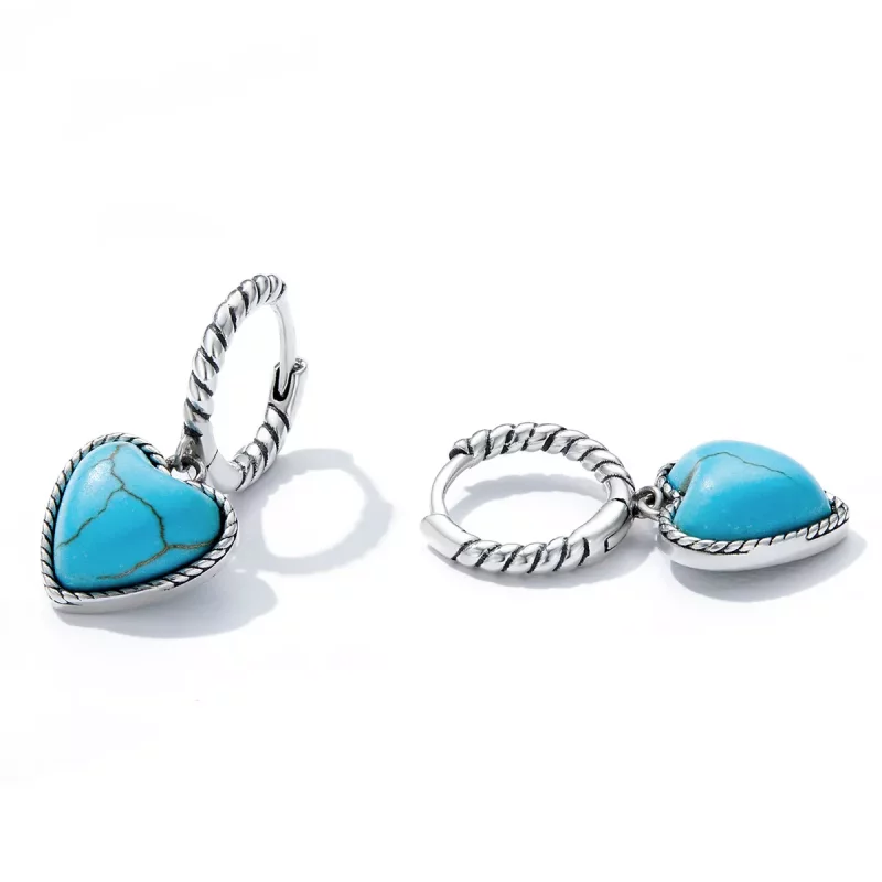 (imagen para) Aretes de Aro Turquesa con Estilo Pandora Love - BSE589 - Ver 3