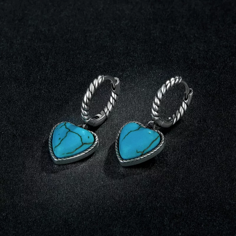 (imagen para) Aretes de Aro Turquesa con Estilo Pandora Love - BSE589 - Ver 5