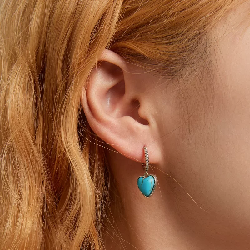 (imagen para) Aretes de Aro Turquesa con Estilo Pandora Love - BSE589 - Ver 6