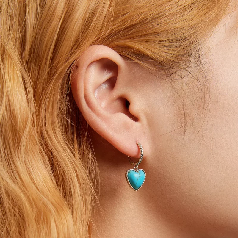 (imagen para) Aretes de Aro Turquesa con Estilo Pandora Love - BSE589 - Ver 7