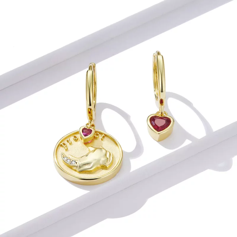 (imagen para) Aretes en forma de corazón y rinoceronte estilo Pandora - BSE369-R - Ver 2