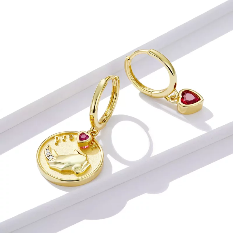 (imagen para) Aretes en forma de corazón y rinoceronte estilo Pandora - BSE369-R - Ver 3