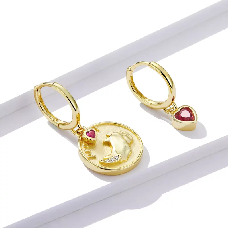 (imagen para) Aretes en forma de corazón y rinoceronte estilo Pandora - BSE369-R - Ver 4