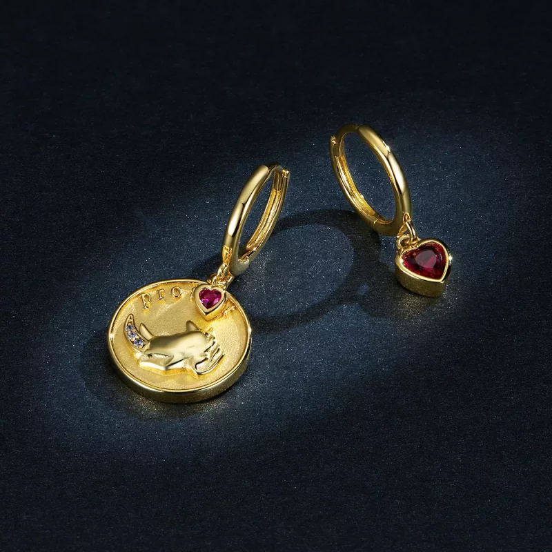 (imagen para) Aretes en forma de corazón y rinoceronte estilo Pandora - BSE369-R - Ver 5