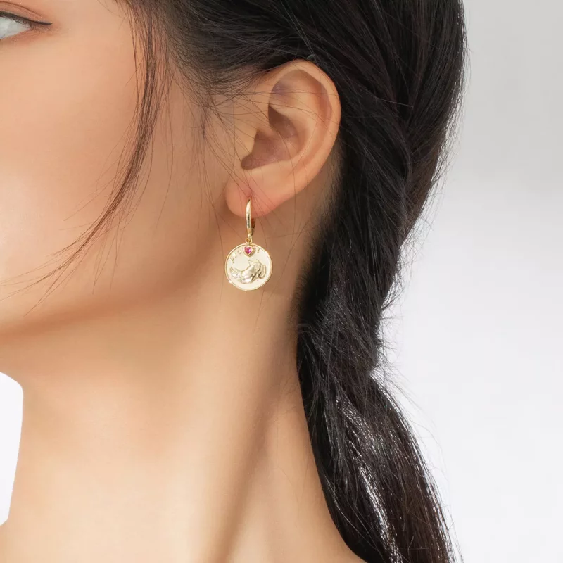 (imagen para) Aretes en forma de corazón y rinoceronte estilo Pandora - BSE369-R - Ver 7