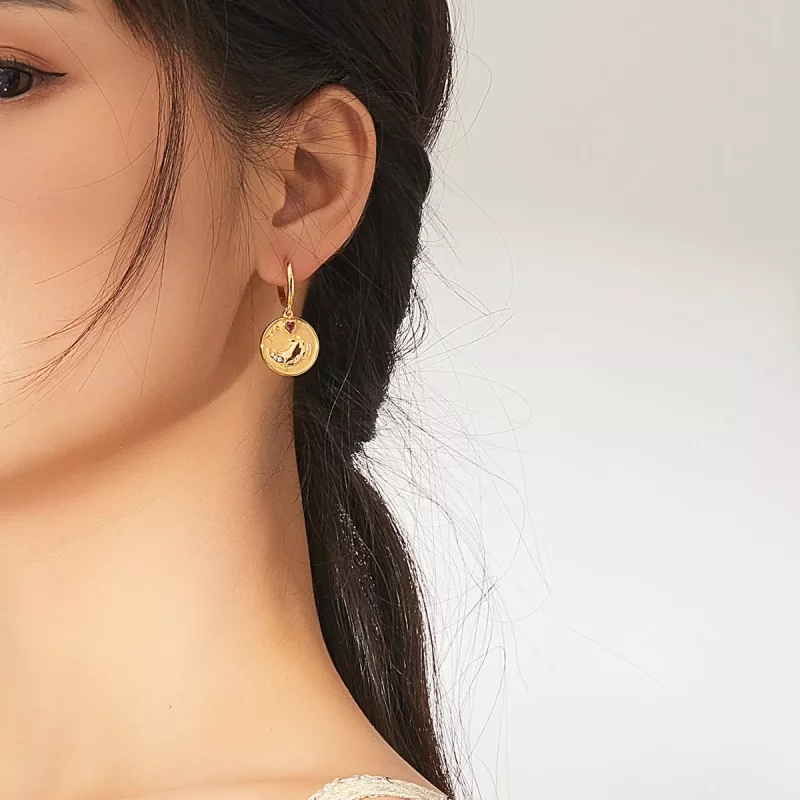 (imagen para) Aretes en forma de corazón y rinoceronte estilo Pandora - BSE369-R - Ver 8