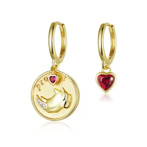 Aretes en forma de corazón y rinoceronte estilo Pandora - BSE369-R (imagen para) Aretes en forma de corazón y rinoceronte estilo Pandora - BSE369-R