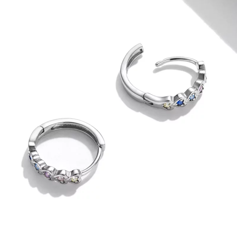 (imagen para) Aretes tipo aro con corazón arcoíris estilo Pandora - SCE1275 - Ver 4